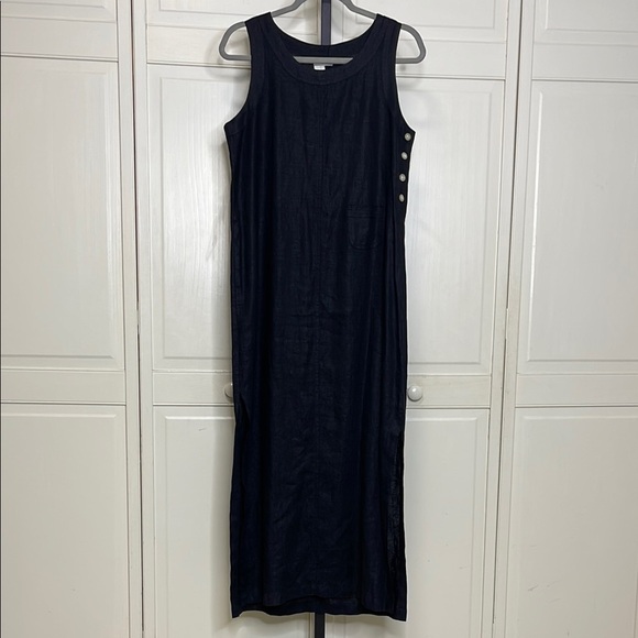 Cali Cali Women’s Tank Navy Black Linen Maxi Dress Size Medium Button Detail - Picture 1 of 10